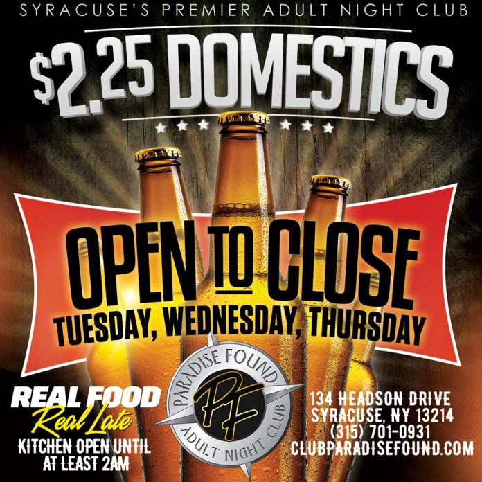 Beer Specials at Paradise Found $2.25 Domestics