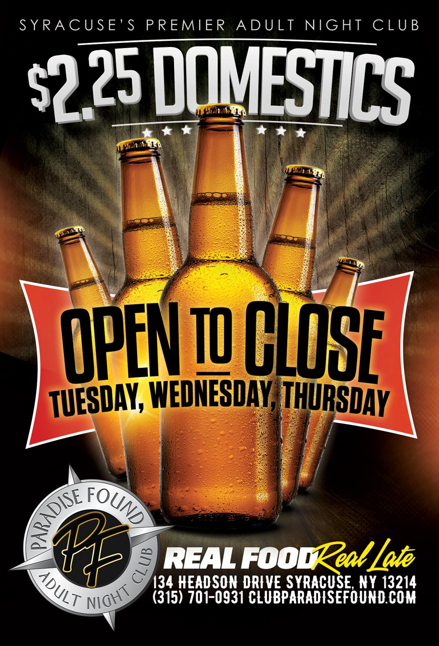 Beer Specials at Paradise Found $2.25 Domestics